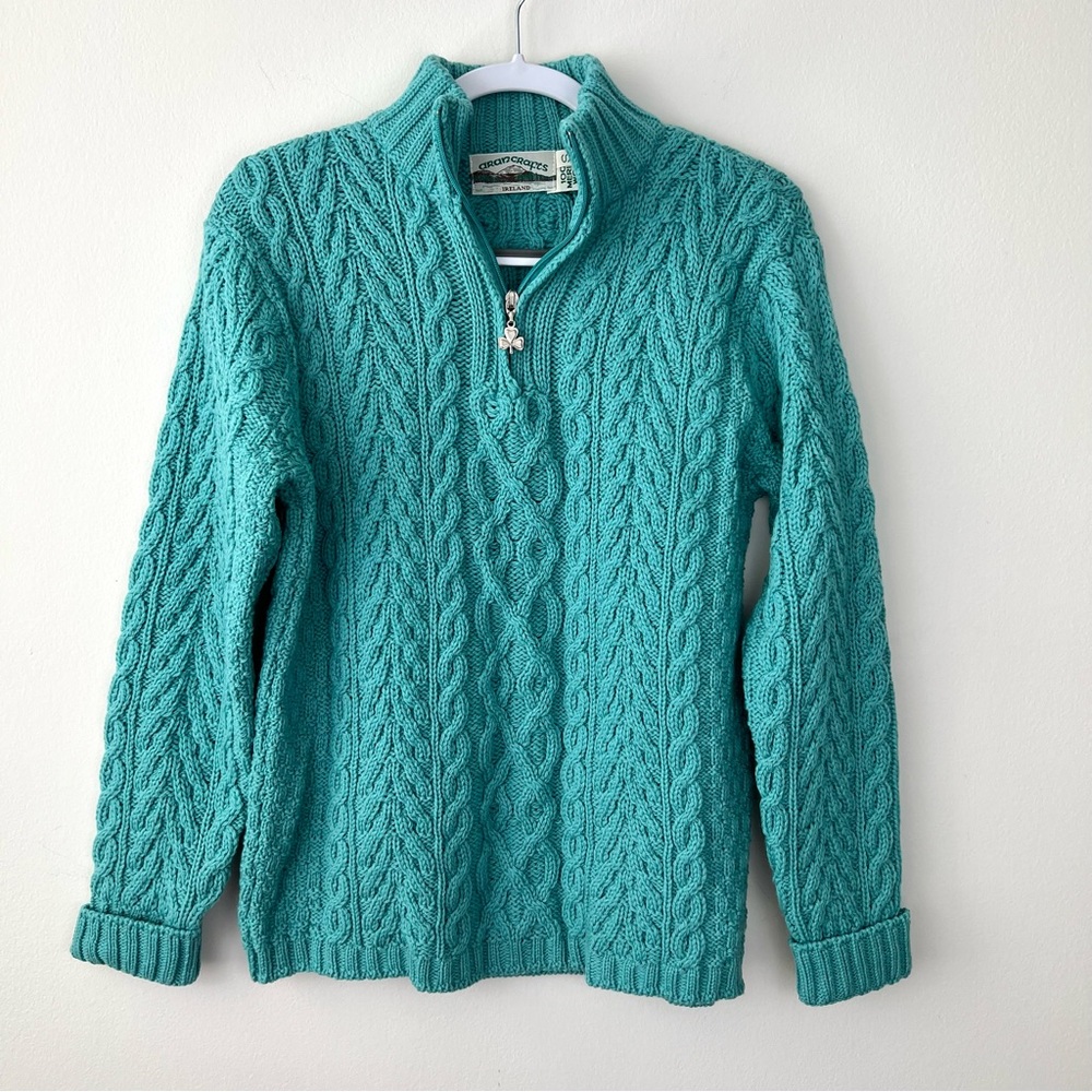 Aran Crafts Teal Cable Knit Sweater